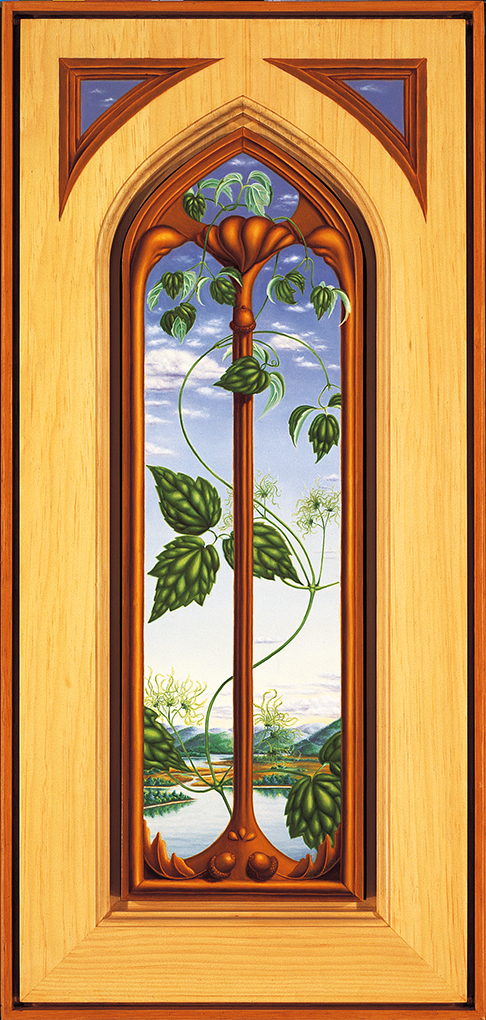 Le rêve de la clématite, Huile sur papier marouflé sur panneau, 53,5 sur 15,5 cm